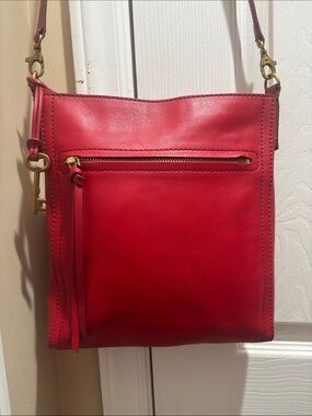 Fossil Red Leather Crossbody Bag